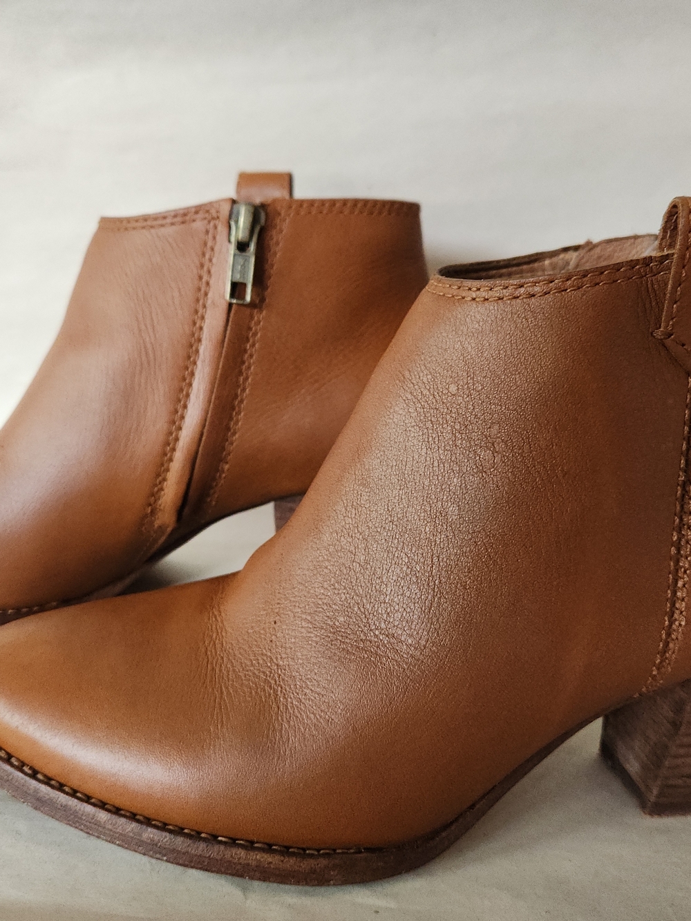 Madewell Cognac Leather Ankle Booties with Side Zip